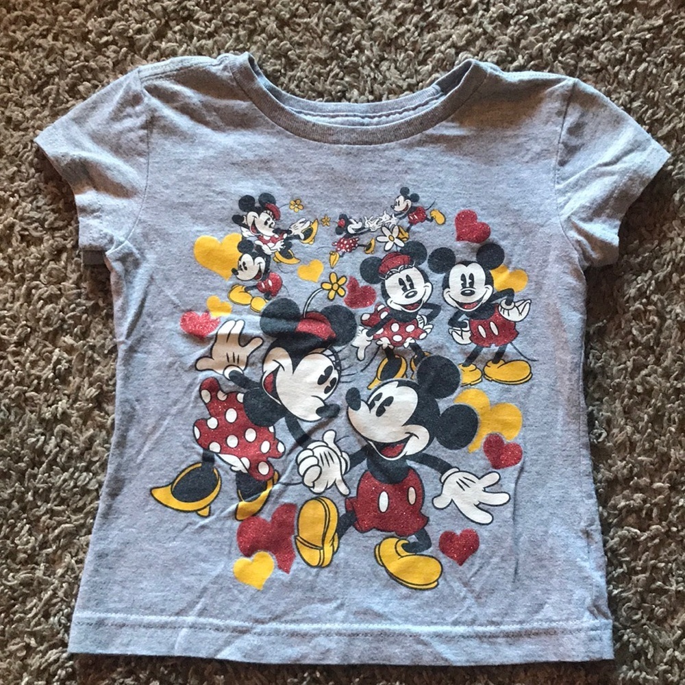 Disney Gray Mickey and Minnie Mouse Short Sleeve Shirt - Picture 1 of 3